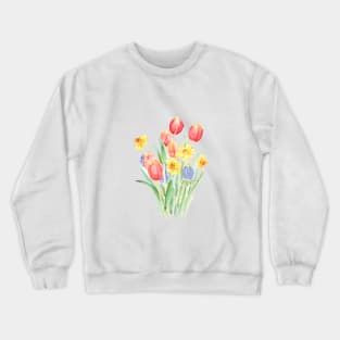 red tulips and yellow daffodils watercolor Crewneck Sweatshirt